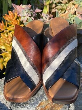 Brunello Cucinelli Leather Sole Sandal in Brown, White and Black